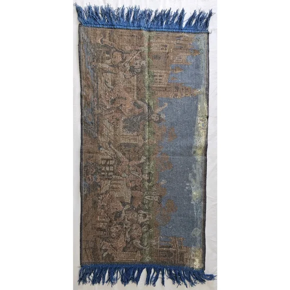 Vintage Spanish Woven Tapestry Table Runner • Flamenco Musicians Fringe • 40.5" - Picture 10 of 12